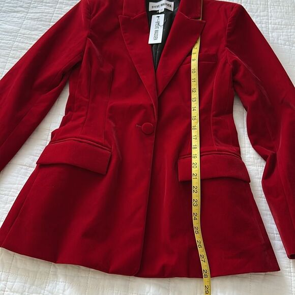 Steve Madden Red Velvet Blazer Jacket Women’s XS NWT Party Holiday Career - Picture 12 of 15